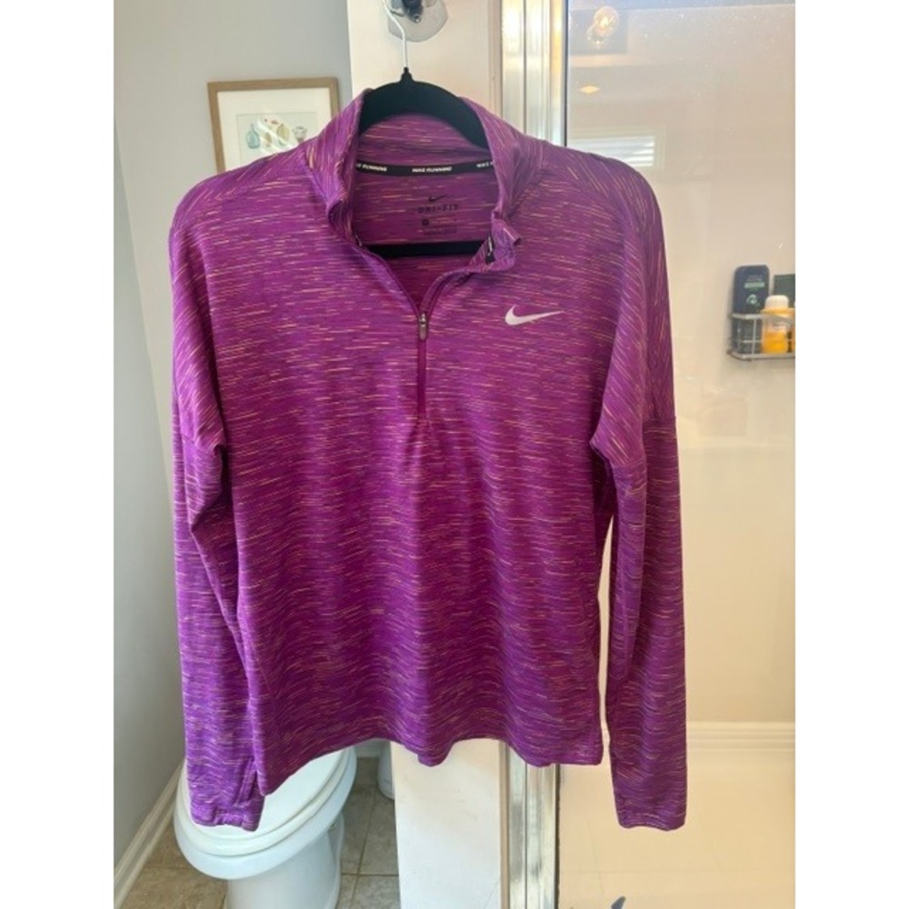 Nike Running Dri-FIT Purple Space Dye 1/2 Zip‎ Pullover Thumbhole Top Womens M